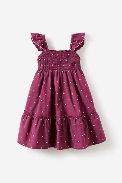 Gigi Flutter Sleeve Dress, BERRY JAM/STRAWBERRY MILK SPOT