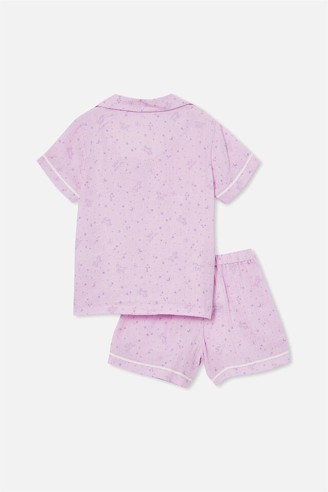 Alexis Cheesecloth Short Sleeve Pj Set, STARRY UNICORN PALE VIOLET