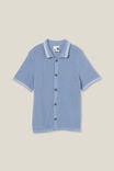Knitted Short Sleeve Shirt, DUSTY BLUE/WAFFLE KNIT - alternate image 1