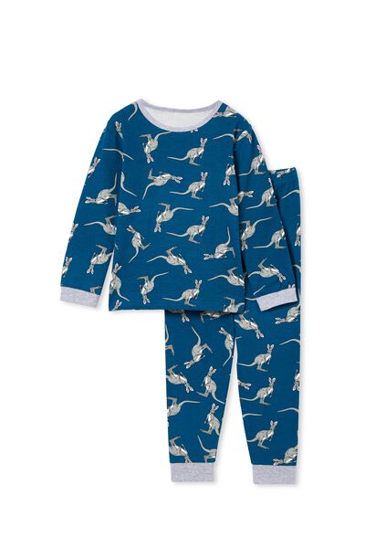 Orlando Long Sleeve Pyjama Set, SUBMARINE BLUE BILBYS