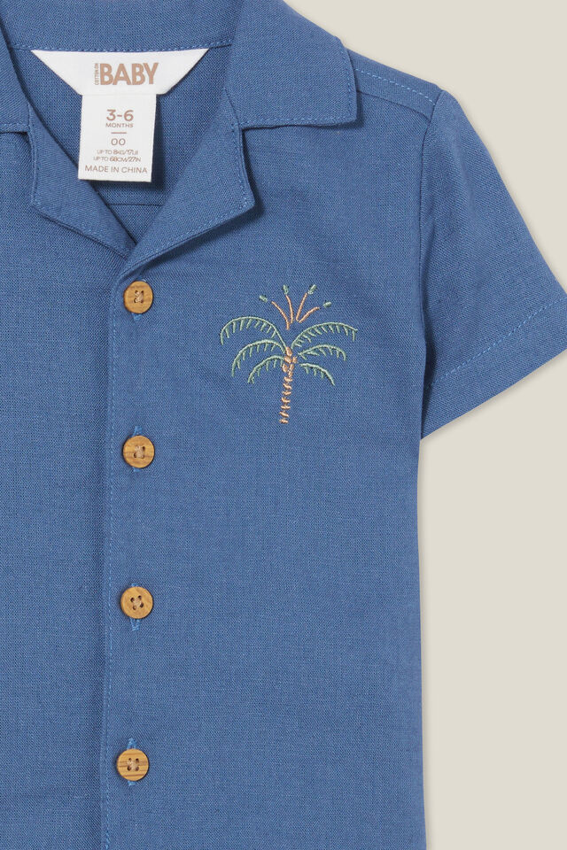 Leo Cuban Relaxed Shirt, PETTY BLUE/TROPICAL PALM TREE