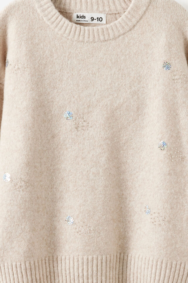 Soft Knit Sweater, OATMEAL MARLE/BLING