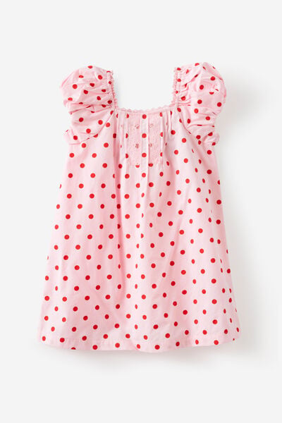 Gigi Puff Sleeve Dress, BALLET PINK/VARSITY RED POLKA DOT