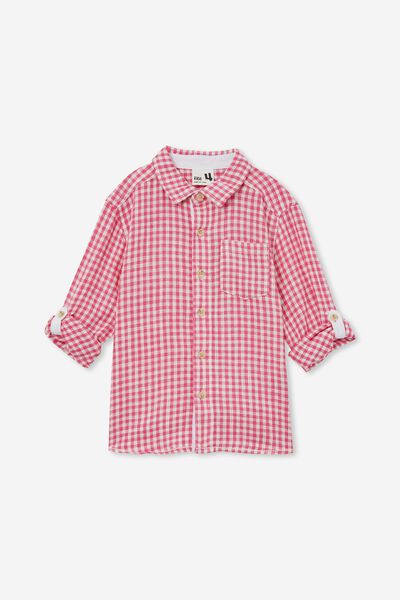 Long Sleeve Prep Shirt, RASPBERRY PINK/GINGHAM
