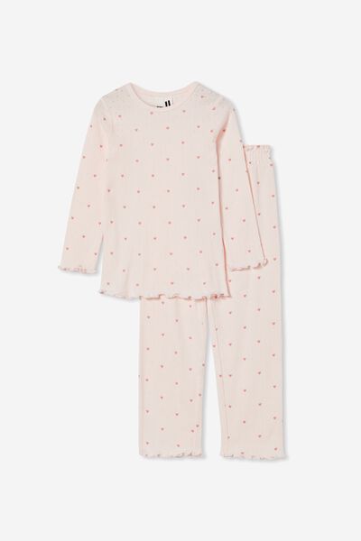 Camilla Long Sleeve Pyjama Set, CRYSTAL PINK/LITTLE HEARTS