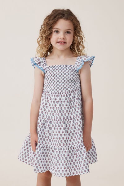 Amy Tiered Dress, VANILLA/PERRY PAISLEY