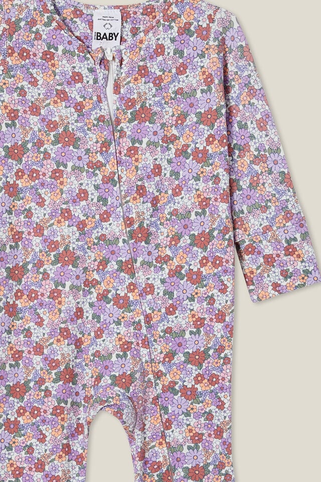 Macacão - The Long Sleeve Zip Footless Romper, VANILLA/CLAY PIGEON CLAIRE FLORAL