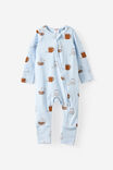 Growie Long Sleeve Zip All In One Romper, BLUE WHISPER/TOASTY MARSHMALLOWS - example image 2