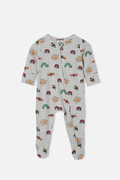 The Long Sleeve Zip Romper Usa Lcn, LCN HUN CLOUD MARLE/HUNGRY INSECTS