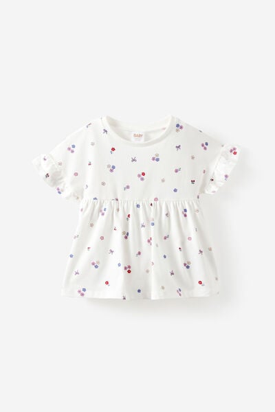 Baby Flutter Sleeve Dress, VANILLA DITSY FLORAL