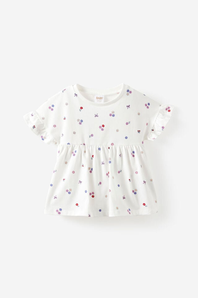 Baby Flutter Sleeve Dress, VANILLA DITSY FLORAL