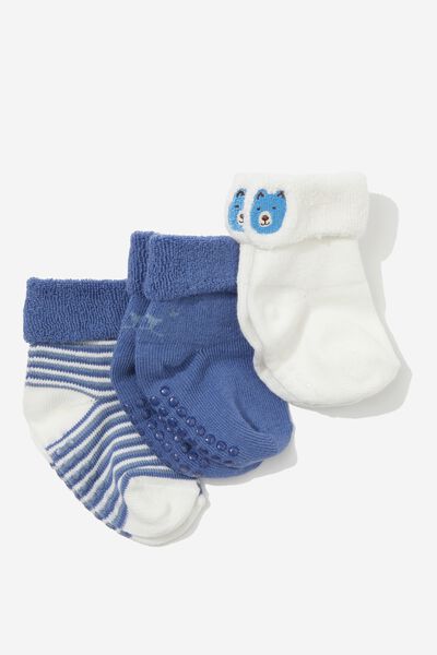 3Pk Terry Baby Socks, PETTY BLUE