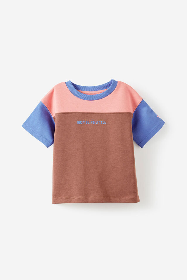 Baby Drop Shouler Tee, LIGHT BROWN/RSUNKISSED COLOUR BLOCK