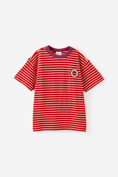 Licensed Drop Shoulder Short Sleeve Tee, LCN MAR VANILLA/VARSITY RED/SPIDERMAN STRIPE