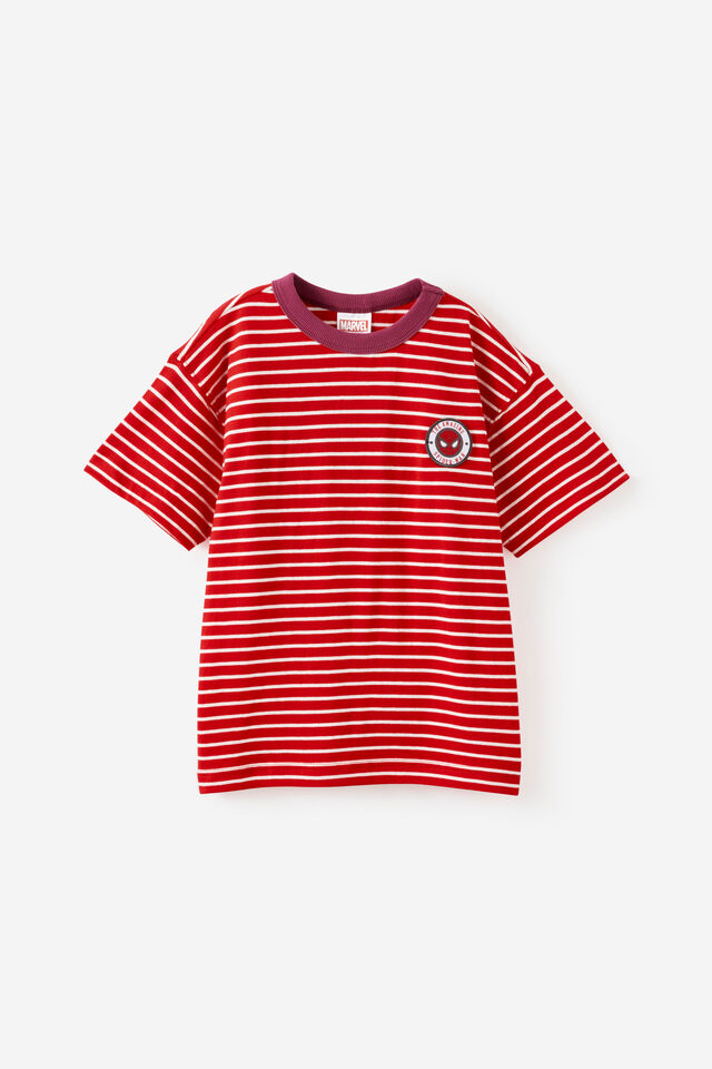 Spiderman Marvel Drop Shoulder SS Tee, LCN MAR VANILLA/VARSITY RED/SPIDERMAN STRIPE