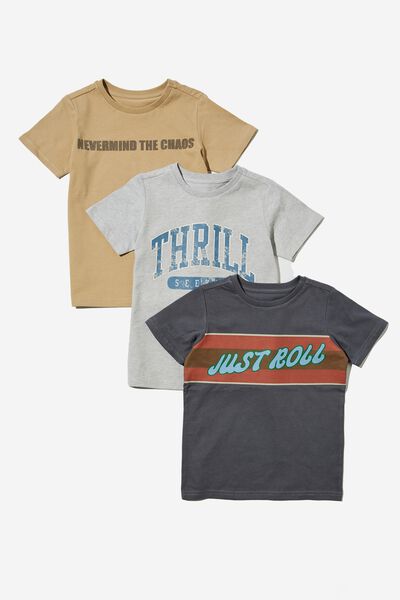 Multipack Short Sleeve Print Tee Three Pack, THRILL SEEKER/NEVERMIND/JUST ROLL