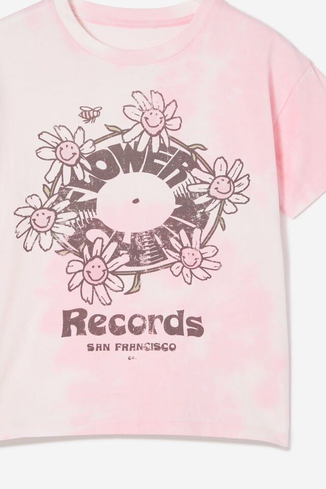 Poppy Short Sleeve Print Tee, BLUSH PINK TIE DYE/FLOWER RECORDS