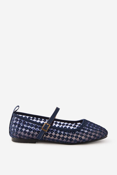 Kids Ballet Flat, DENIM NAVY/SEQUIN MESH