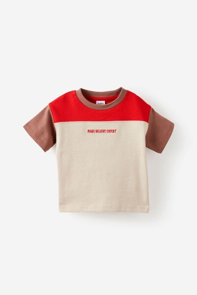 Baby Drop Shouler Tee, RAINY DAY/VARSITY RED  COLOUR BLOCK