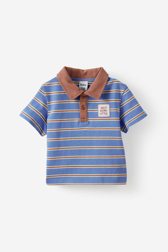 Baby Rugby Short Sleeve Polo, BLUE BONNET STRIPE