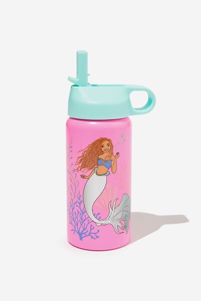 Kids Metal Drink Bottle, LCN DIS THE LITTLE MERMAID/PINK GERBERA