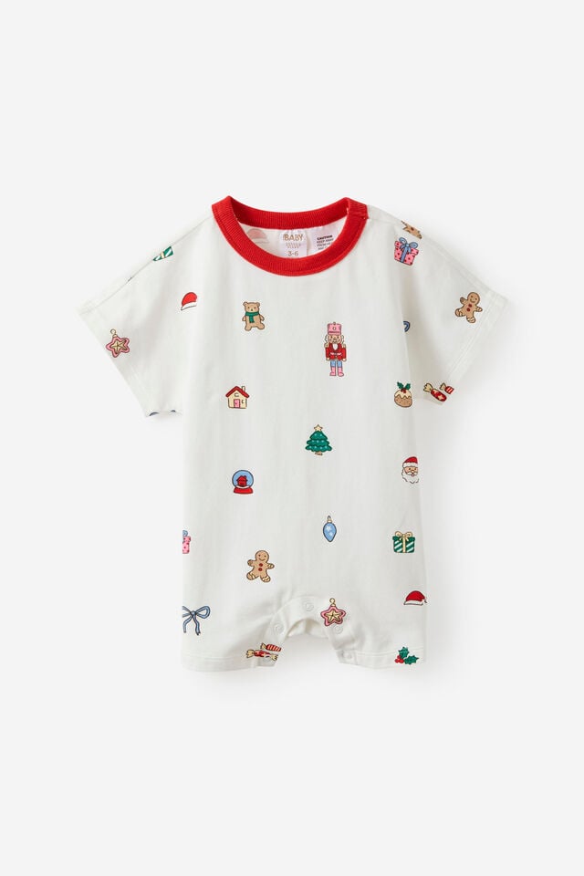 Baby Dreamdrift Family Xmas Romper, VANILLA/EVERYTHING CHRISTMAS