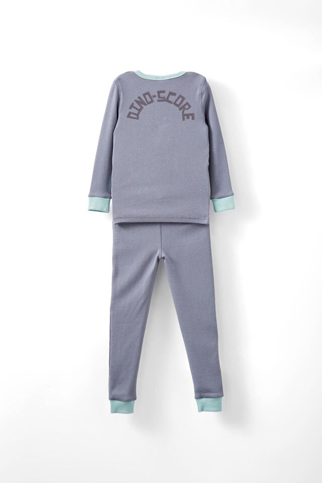 Milo Long Sleeve Pyjama Set, STEEL/ DINO SCORE