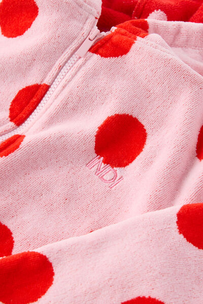 Kids Zip Thru Hooded Towel - Personalised, BALLET PINK/POP RED SPOT