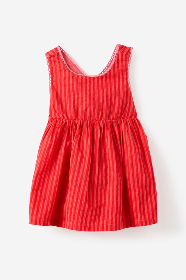 Baby Woven Cross-Back Dress, VARSITY RED STRIPE