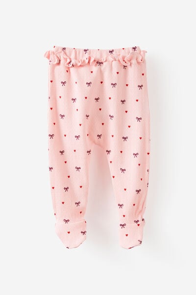 Organic Pointelle Legging, POP PINK/BOWS & HEARTS