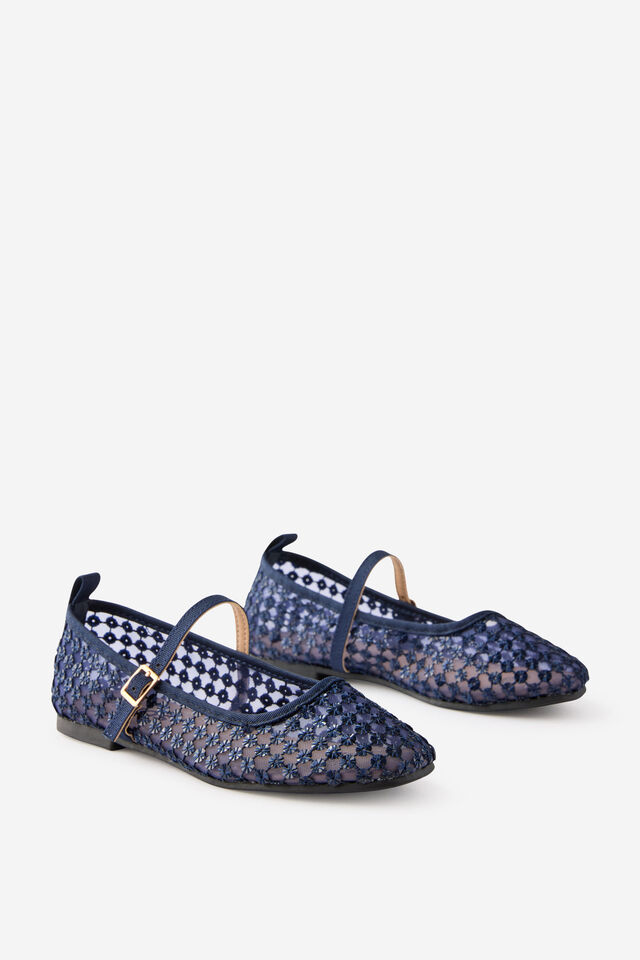 Kids Ballet Flat, DENIM NAVY/SEQUIN MESH