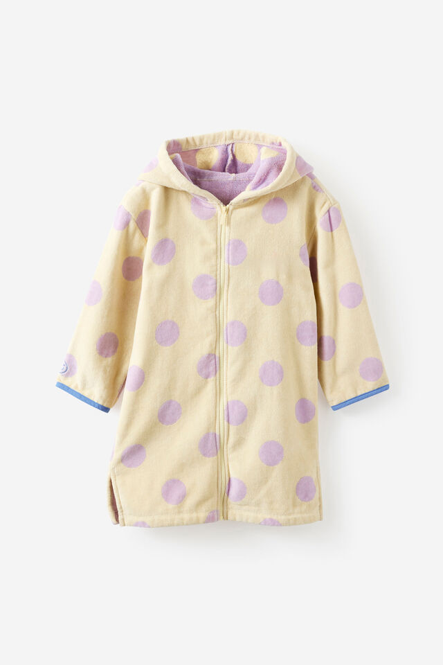 Kids Zip Thru Hooded Towel, BUTTER YELLOW/VINTAGE LILAC SPOT