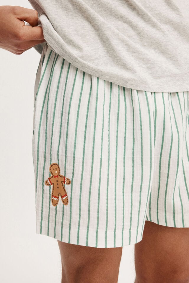 Blake Short Sleeve Pyjama Set, MALACHITE/GINGERBREAD STRIPE