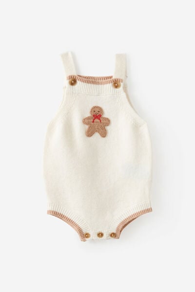 Baby Organic Blend Knit Bubbysuit, MILK/CROCHET GINGERBREAD MAN
