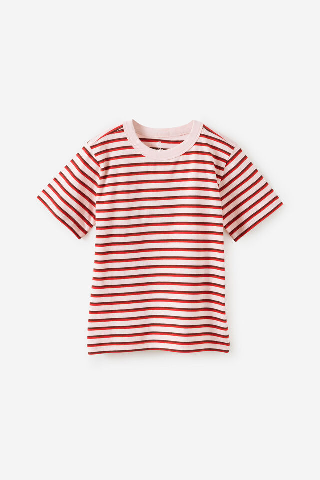 Essential Short Sleeve Graphic Tee, BALLET PINK/VARSITY RED/ROCKY ROAD STRIPE