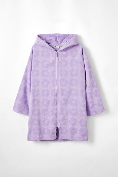 Kids Zip Thru Hooded Towel, LILAC DROP/JACQUARD FLOWERS