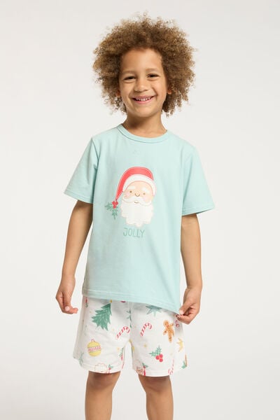 Jordan Short Sleeve Pyjama Set, BARBER BLUE/JOLLY SANTA