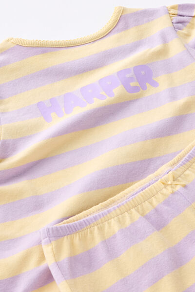 Dreamdrift Puff Short Slv Pj Set Pers, BOBBI STRIPE VINTAGE LILAC/BUTTER YELLOW