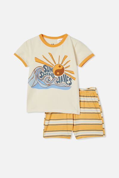 Felix Short Sleeve Pyjama Set, DARK VANILLA/SUNSHINE WAVES
