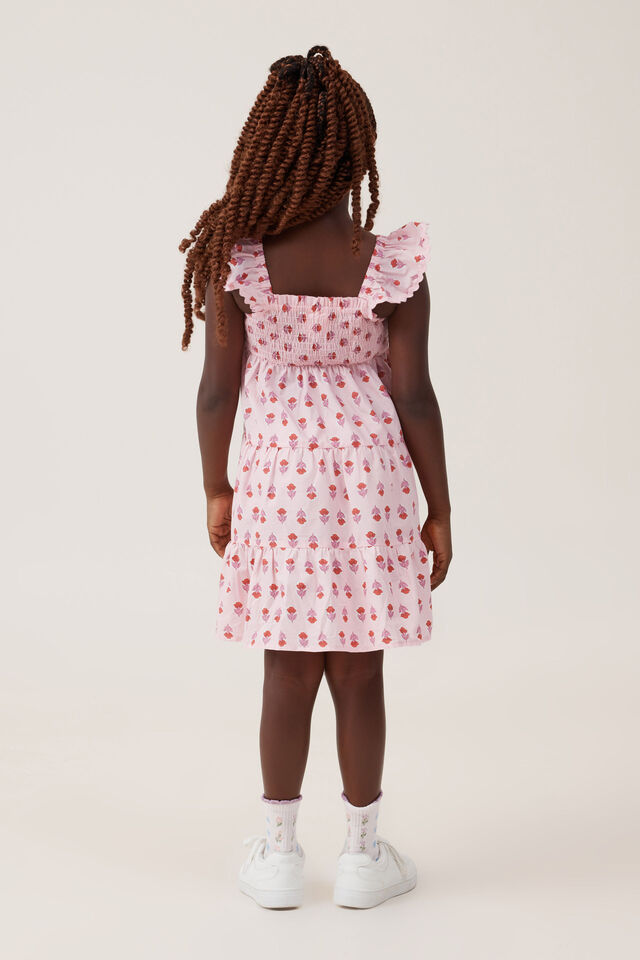 Amy Tiered Dress, BLUSH PINK/ELODIE FLOWER STAMP