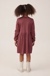 Sally Button Front Long Sleeve Dress, VINTAGE BERRY WAFFLE - alternate image 3