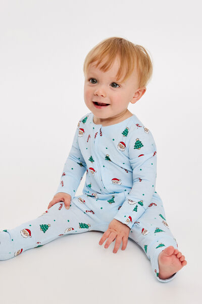 Growie Long Sleeve Zip Romper, BLUE WHISPER/CHRISTMAS SANTA