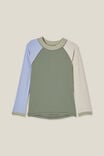 Flynn Long Sleeve Raglan Rash Vest, SWAG GREEN/RAINY DAY/DUSK BLUE SPLICE - alternate image 1