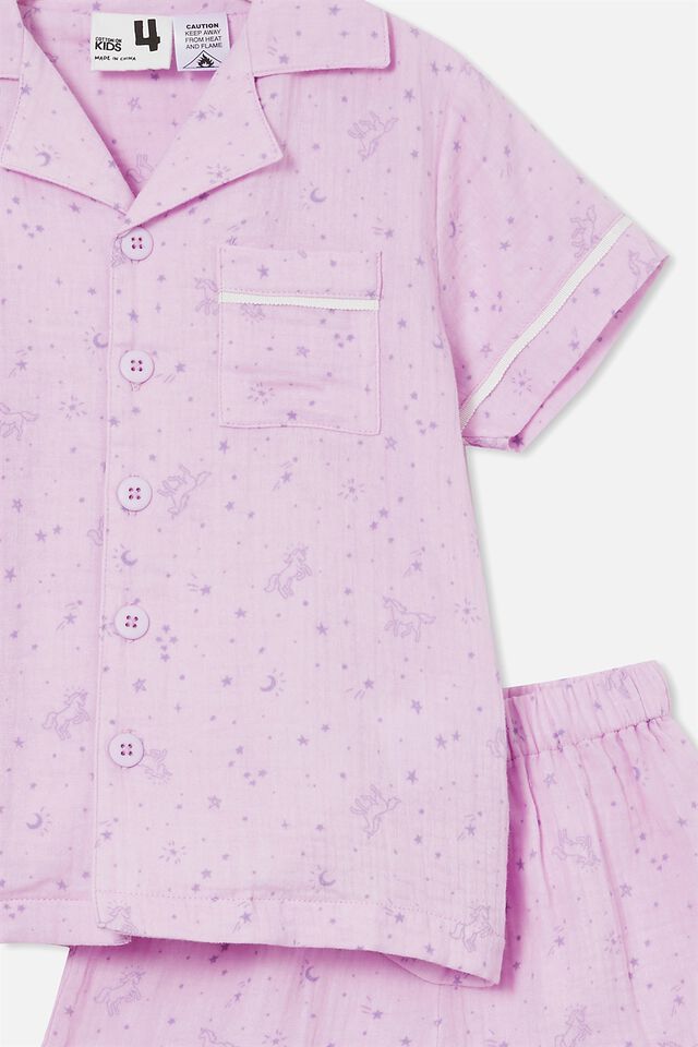 Alexis Cheesecloth Short Sleeve Pj Set, STARRY UNICORN PALE VIOLET