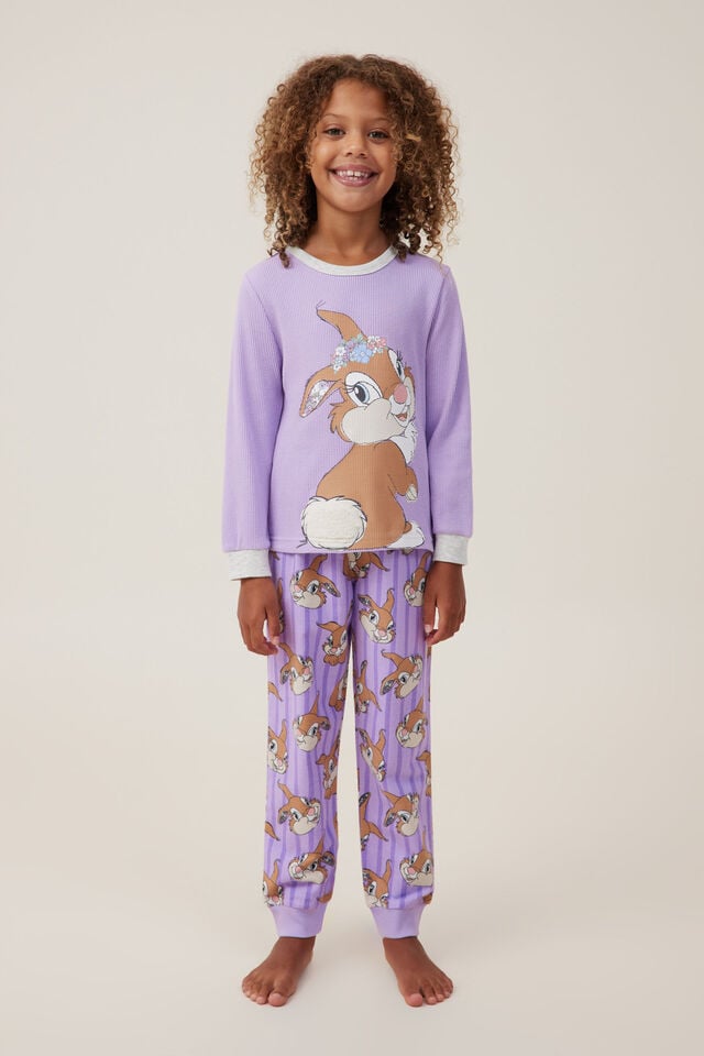 Willow Long Sleeve Flutter Pyjama Set License, LCN DIS LILAC DROP/MISS GARDEN BUNNY