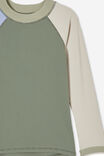Flynn Long Sleeve Raglan Rash Vest, SWAG GREEN/RAINY DAY/DUSK BLUE SPLICE - alternate image 2