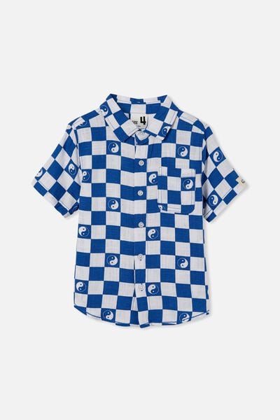 Resort Short Sleeve Shirt, RETRO BLUE/YIN YANG CHECKERBOARD