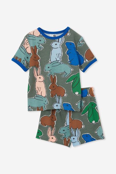Stefan Short Sleeve Pyjama Set, SWAG GREEN/COLOURFUL BUNNIES