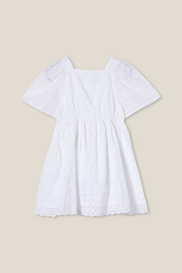 Symone Short Sleeve Dress, WHITE BRODERIE