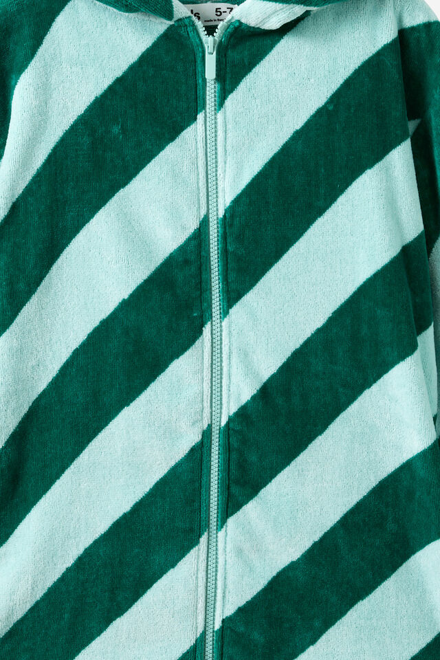 Kids Zip Thru Hooded Towel, SEAGLASS/ENGLISH IVY DIAGONAL STRIPE
